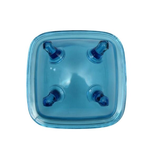 Vintage Blue Glass Condiment Bowl Set Matching Bowl Spoon Plate - Picture 4 of 9